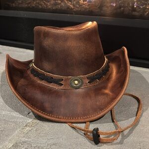 American Bison 100% cow leather cowgirl/Western hat,chin strap braided,conchos